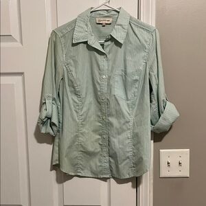 Jones New York Striped Cotton Blend Button-up Shirt